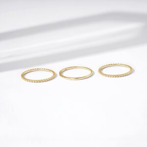 Amazon Essentials 14K Gold Plated Sterling Silver Stacking Ring Set of 3 Size 8, Yellow Gold