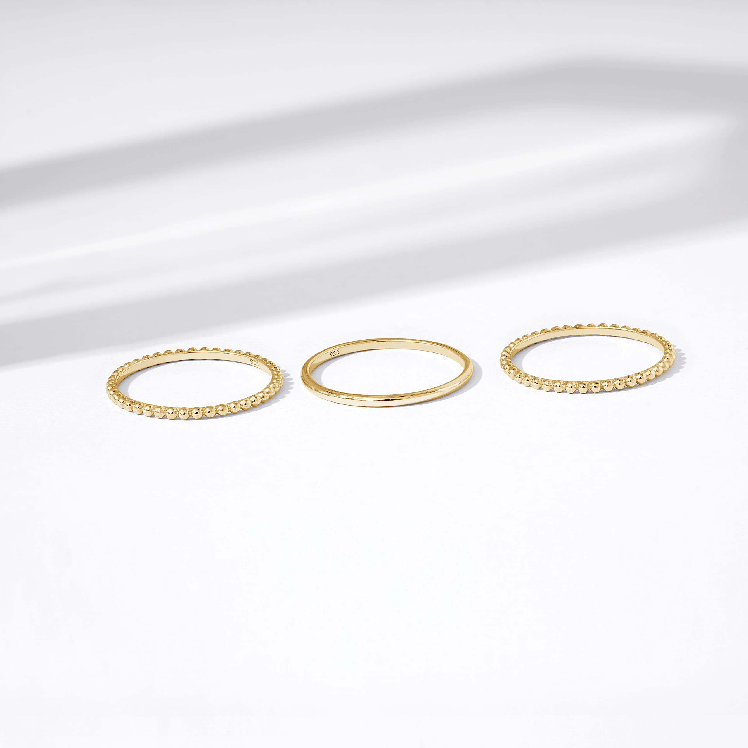 Amazon Essentials 14K Gold Plated Sterling Silver Stacking Ring Set of 3 Size 8, Yellow Gold