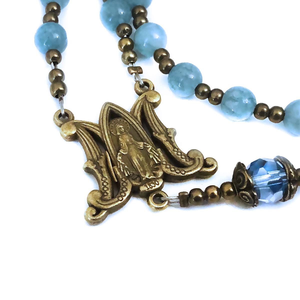 Our Lady of Grace Aquamarine Jade Stone Rosary Beads Catholic for Women and Rosary Bracelet for Women Set,Rosary & Miraculous Medal Bracelet,Catholic Rosary, Stone, Amethyst