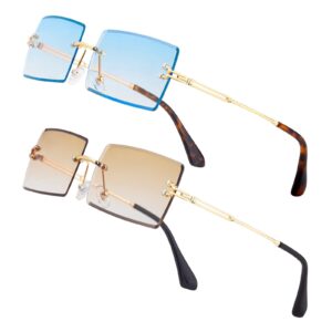 nieepa fishion small rectangle sunglasses vintage women men tinted rimless eyewear ultralight candy color ocean sun glasses shades