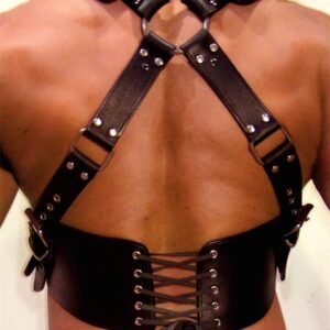 MEACOBRY Men's Faux Leather Body Chest Harness Adjustable Punk Belt Shoulder Straps with Buckle for Party Cosplay Costume