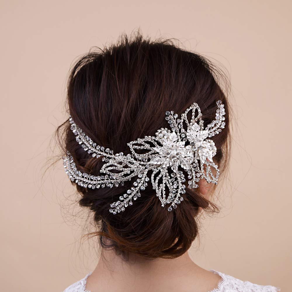 LOVFOIVER Wedding Head Pieces Crystal Bridal Hair Clips Women's Handmade Bridal Rhinestone Wedding Party Hair Accessories