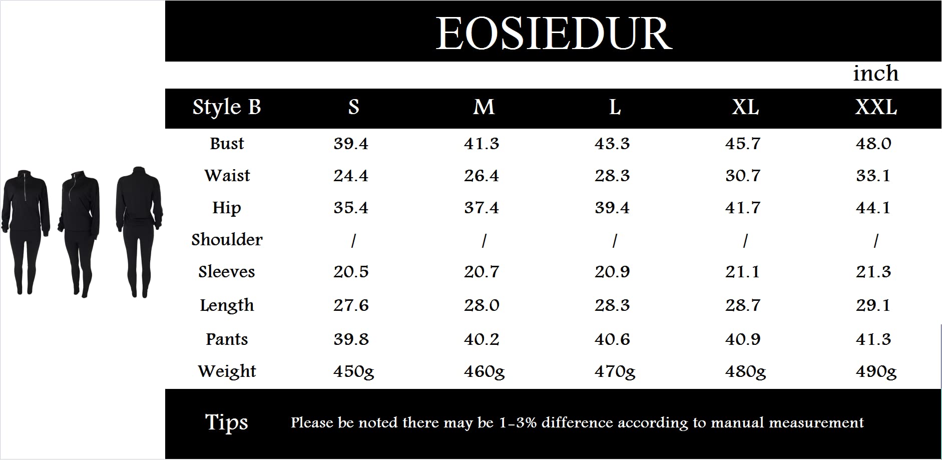 EOSIEDUR Women's Solid Sweatsuit Set Two Piece Long Sleeve Pullover and Waistband Sweatpants Sport Outfits Sets, Black Large