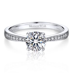 MomentWish Promise Rings for Her, 1Carat Moissanite, D Color VVS1 Simulated Diamond 925 Sterling Silver Accent Rings-Size6