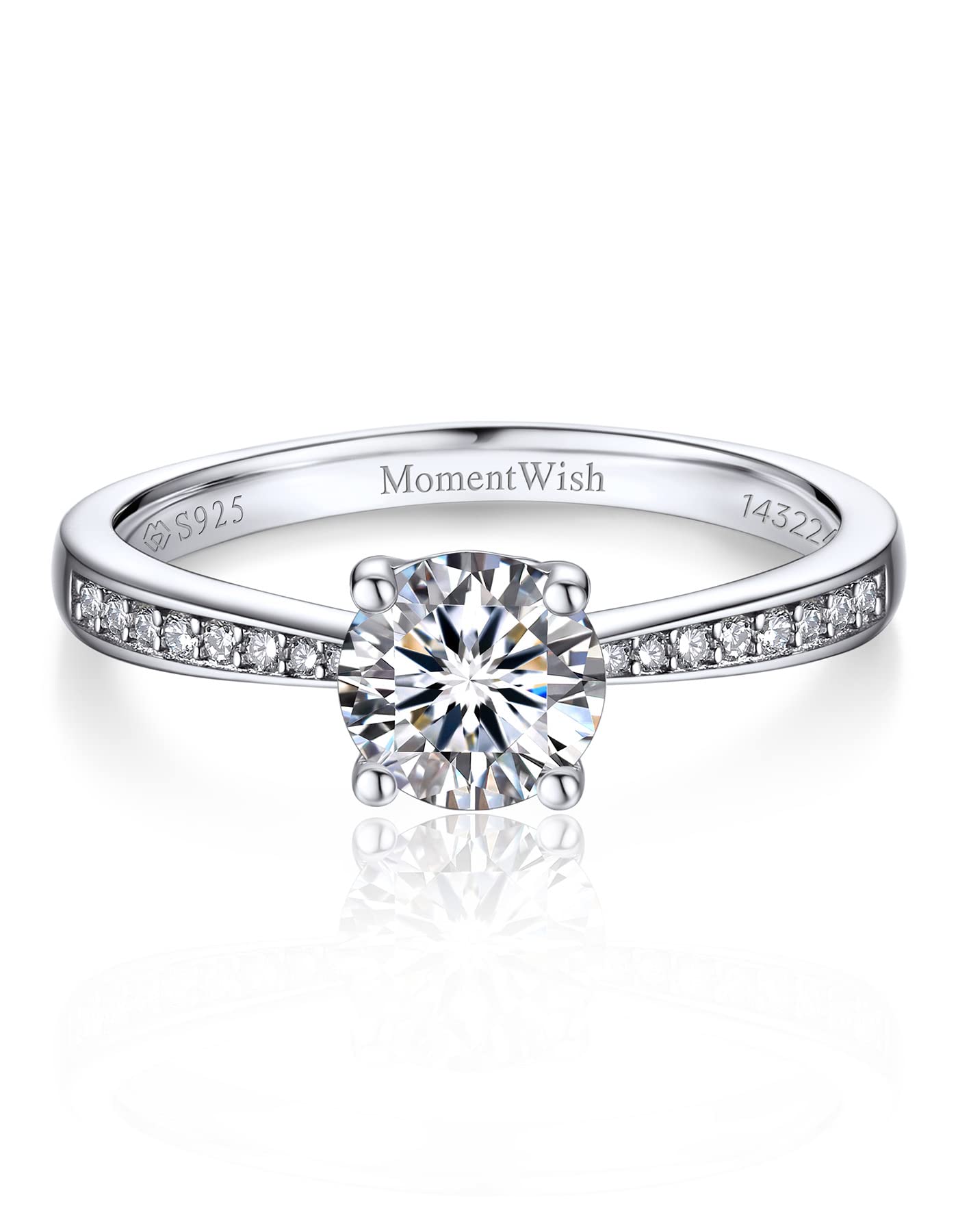 MomentWish Promise Rings for Her, 1Carat Moissanite, D Color VVS1 Simulated Diamond 925 Sterling Silver Accent Rings-Size6