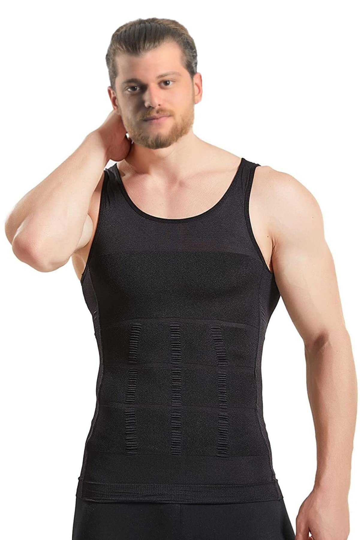 Mistirik 1Pcs Compression Shirts for Men - Mens Slimming Body Shaper Vest - Tight Tank Top for Men - Compression Shirt Tank Top (Black, X-Large)