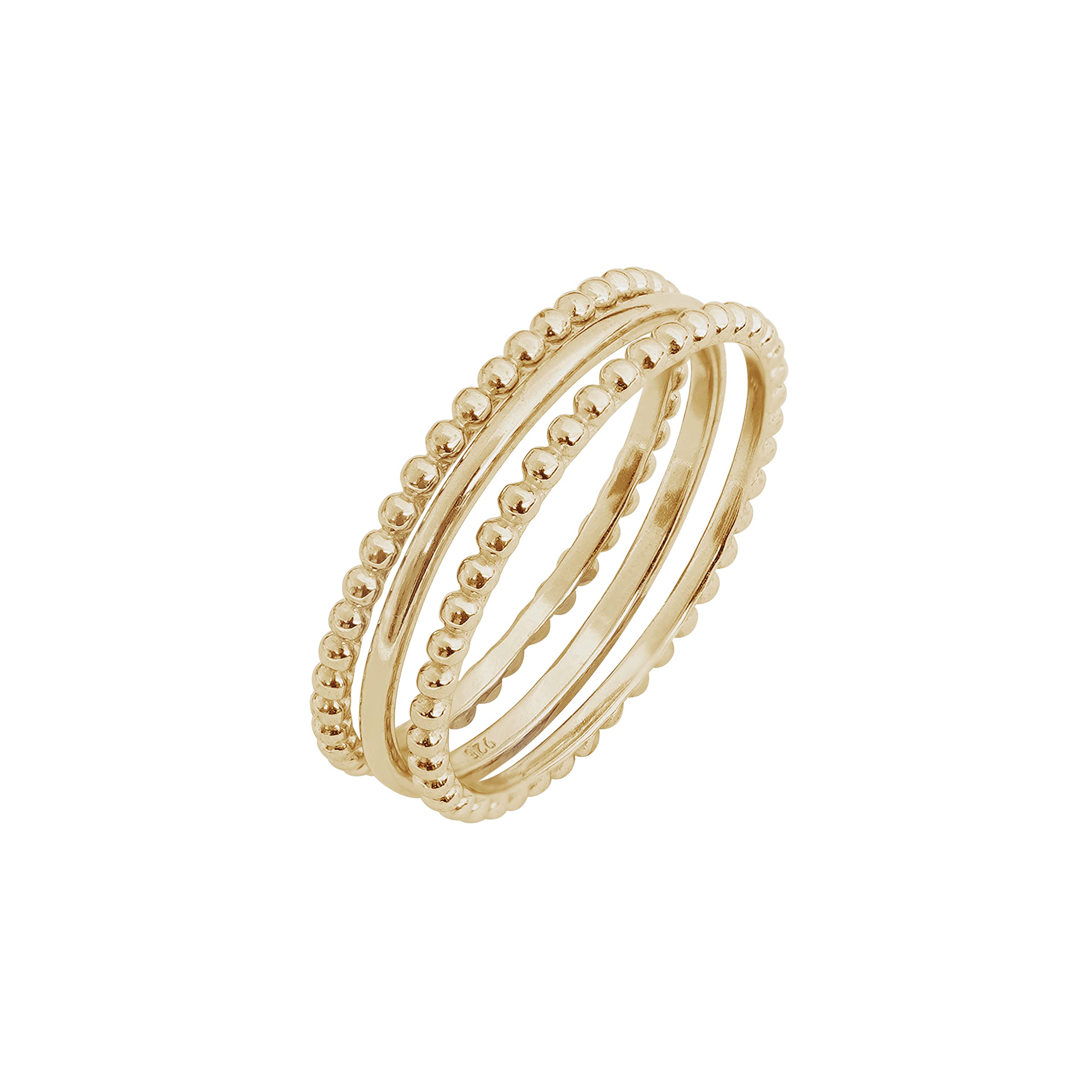 Amazon Essentials 14K Gold Plated Sterling Silver Stacking Ring Set of 3 Size 8, Yellow Gold