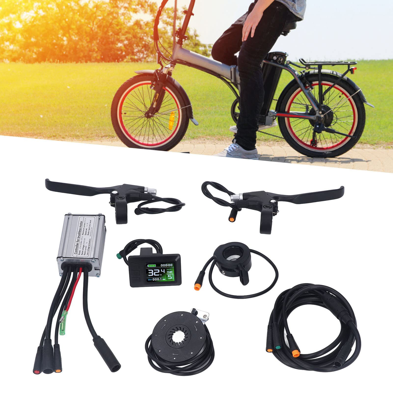 VBESTLIFE Electric Bike Controller Kit, 36V 48V 250W Motor Controller ABS Waterproof 15A LCD7C Panel Thumb Throttle Brake Accessories for E Bike Modification DIY