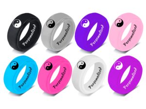 mzzj 8 pack-personalized silicone rings tai chi yin yang feng shui peace balance 8mm breathable rubber step edge comfort fit inspirational rings wedding band,graduation gift,size 6-12