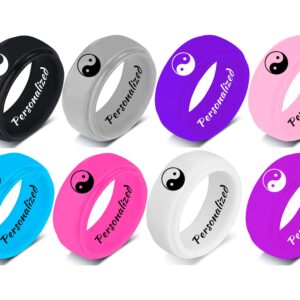 MZZJ 8 Pack-Personalized Silicone Rings Tai Chi Yin Yang Feng Shui Peace Balance 8MM Breathable Rubber Step Edge Comfort Fit Inspirational Rings Wedding Band,Graduation Gift,Size 6-12