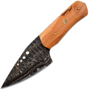 Old Ram Handmade Full Tang Real Damascus Steel Hunting-Camping | Fishing Knife Comes With Leather Sheath