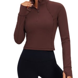 CRZ YOGA Women's Butterluxe Long Sleeve Workout Shirts Half Zip Pullover Sweatshirt Athletic Crop Top Collared Fall Shirt Taupe Medium