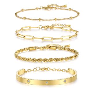 Chrishine Life Gold Bracelets for Women Stackable Bangle Bracelet Set Dainty Trendy Non Tarnish Layered Link Chain Summer Bracelet Jewelry Birthday Christmas Gifts for Women Her Love