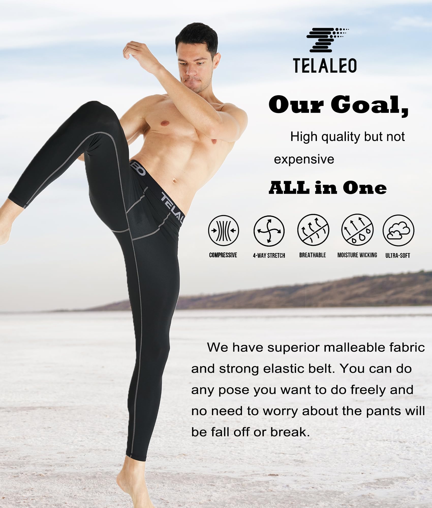 TELALEO 5 Pack Men's Compression Pants Workout Leggings Running Athletic Sports Basketball Tights Baselayer XL