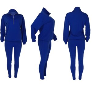 EOSIEDUR Women's Solid Sweatsuit Set Two Piece Long Sleeve Pullover and Waistband Sweatpants Sport Outfits Sets, Blue X-Large