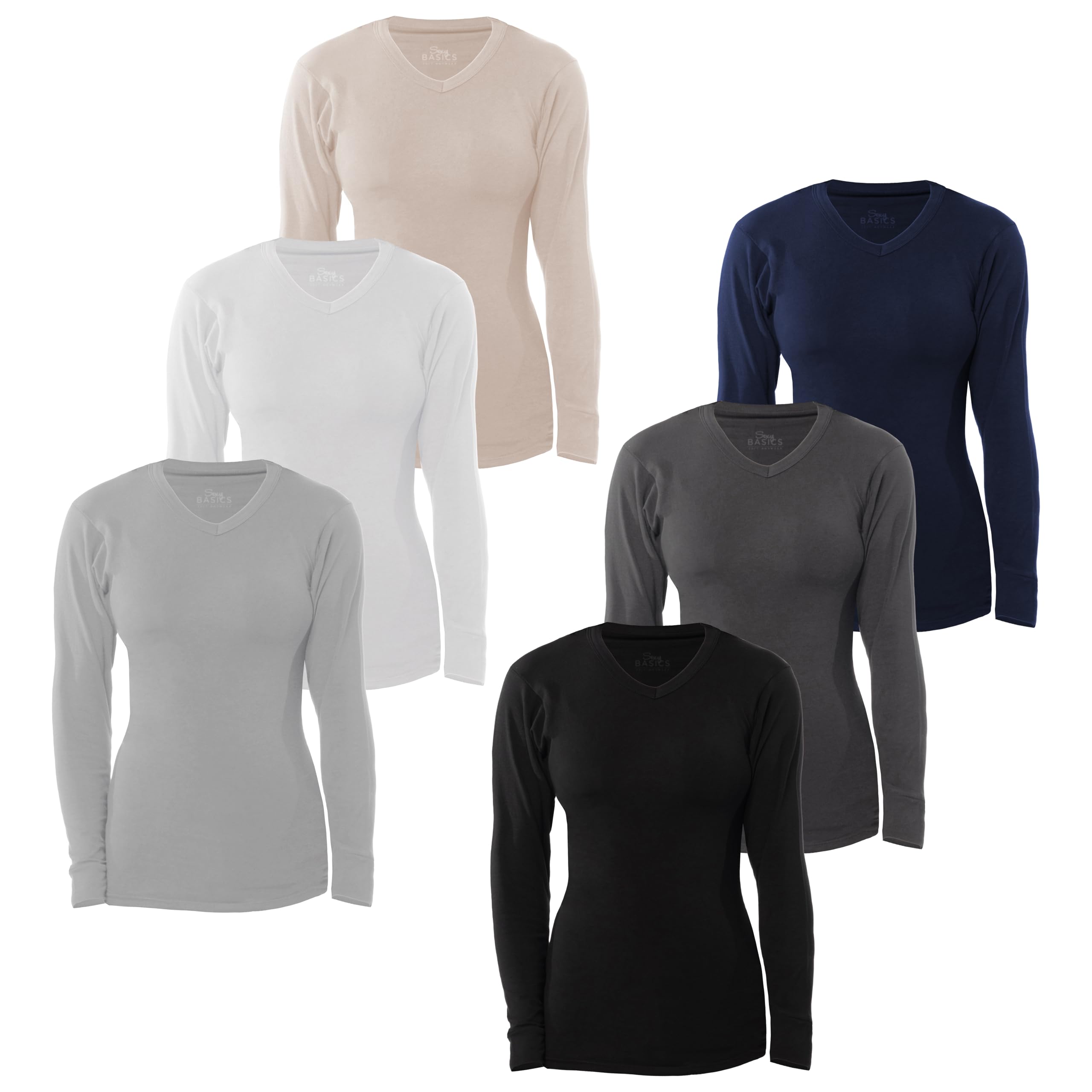 Womens Ultra Soft Midweight Baselayer Top | All Season V Neck Long Sleeve Shirt | Multi Packs