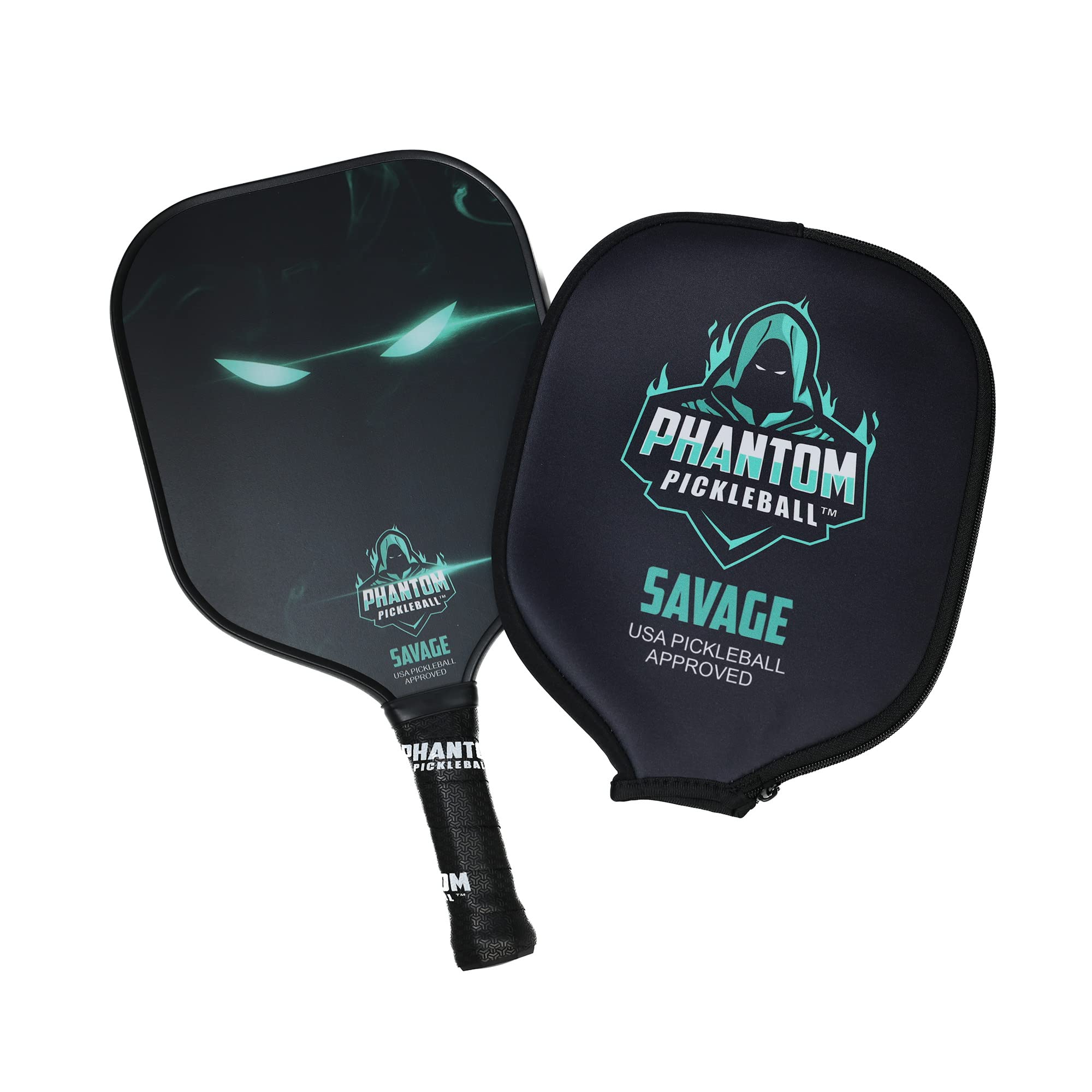 Phantom SAVAGE 13mm Carbon Fiber Wide Body Pickleball Paddles - Max Grit and Spin - USAPA Approved – Pickleball Rackets - Pickle-Ball Equipment with Polypropylene Core – Lightweight (Green)