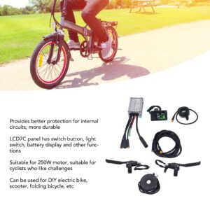 VBESTLIFE Electric Bike Controller Kit, 36V 48V 250W Motor Controller ABS Waterproof 15A LCD7C Panel Thumb Throttle Brake Accessories for E Bike Modification DIY