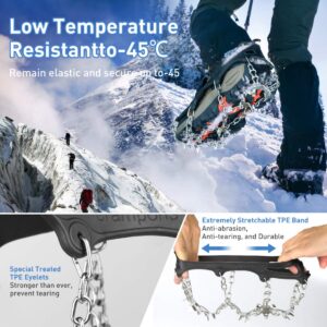 Traction Cleats Ice Snow Grips with 20 Stainless Steel Spikes for Walking, Jogging, Climbing, Fishing, and Hiking