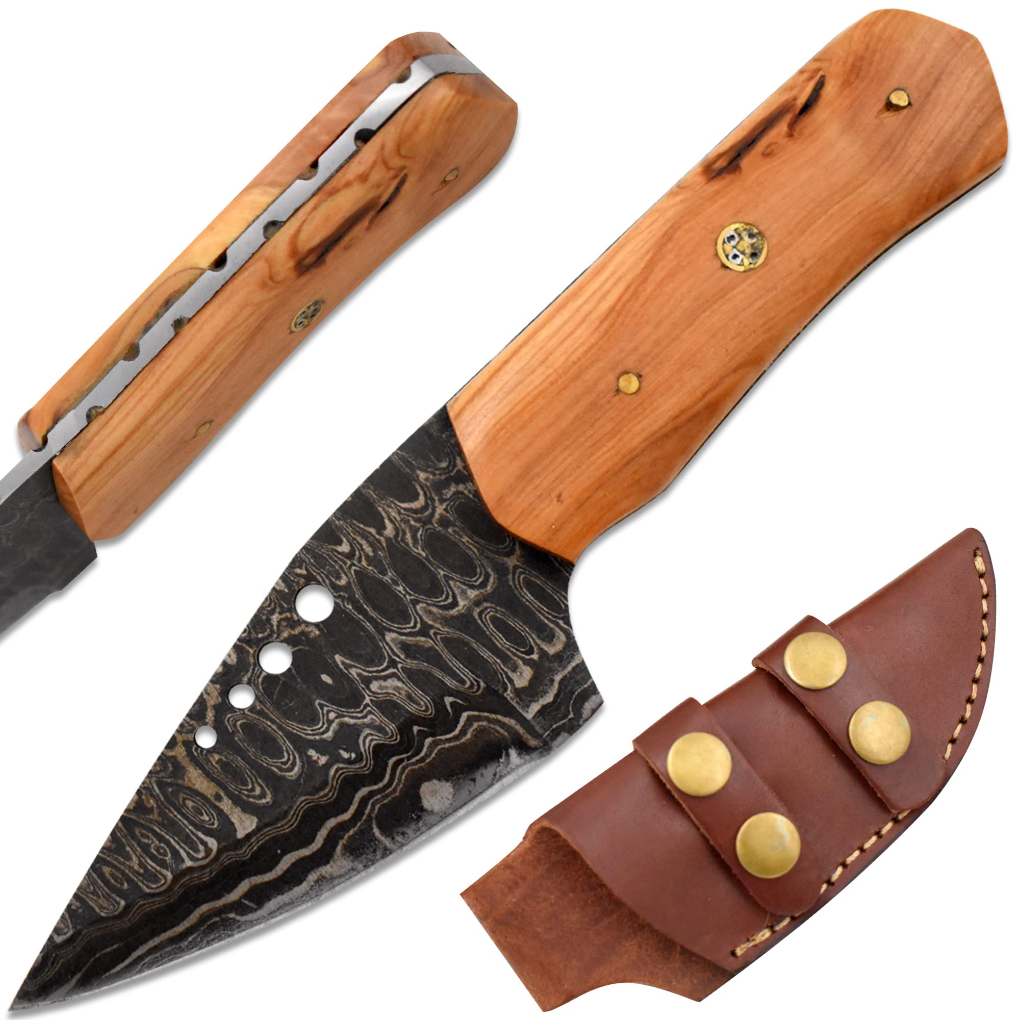 Old Ram Handmade Full Tang Real Damascus Steel Hunting-Camping | Fishing Knife Comes With Leather Sheath