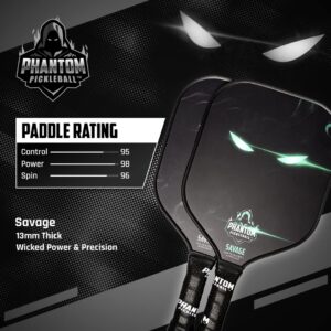 Phantom SAVAGE 13mm Carbon Fiber Wide Body Pickleball Paddles - Max Grit and Spin - USAPA Approved – Pickleball Rackets - Pickle-Ball Equipment with Polypropylene Core – Lightweight (Green)