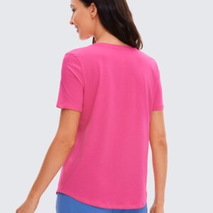 CRZ YOGA Pima Cotton Womens Short Sleeve Shirt Loose Yoga T-Shirt Casual Tee Top Sonic Pink Medium