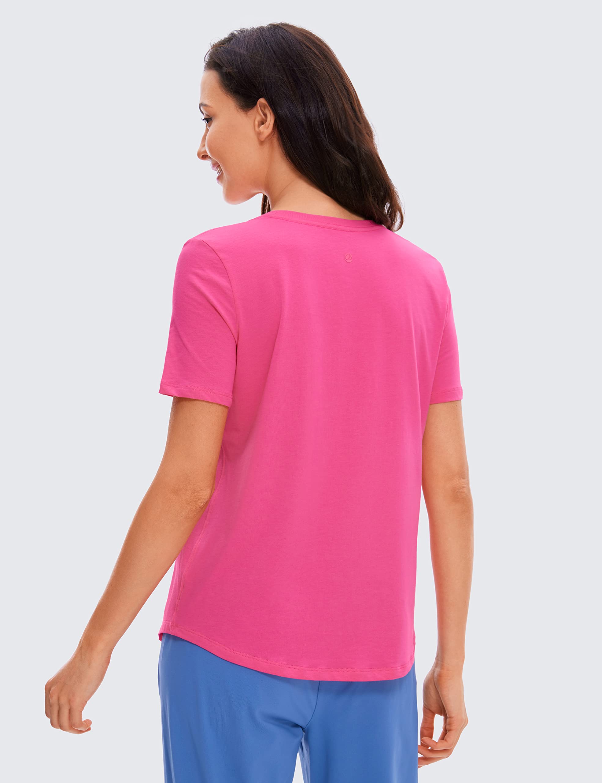 CRZ YOGA Pima Cotton Womens Short Sleeve Shirt Loose Yoga T-Shirt Casual Tee Top Sonic Pink Medium