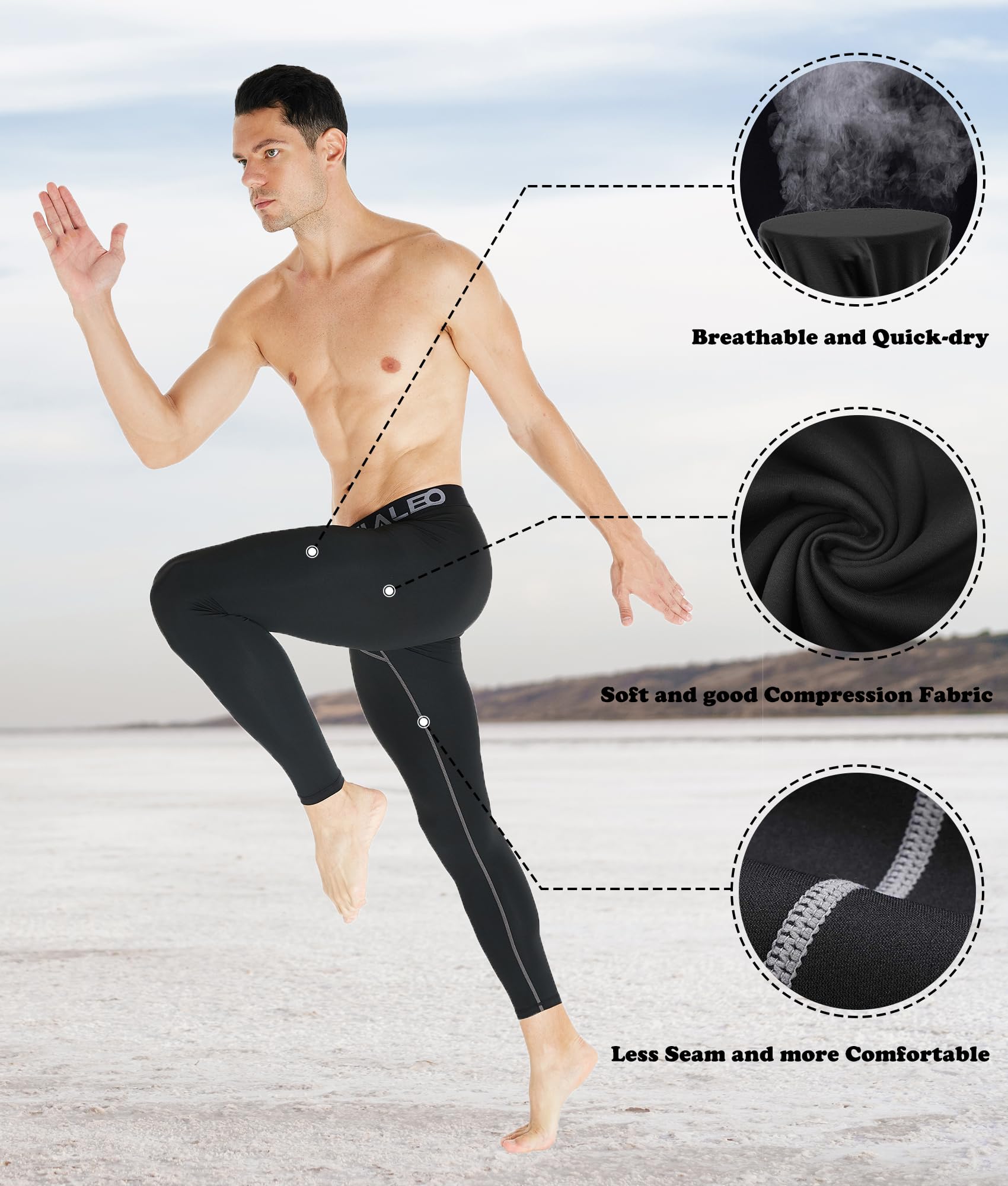 TELALEO 5 Pack Men's Compression Pants Workout Leggings Running Athletic Sports Basketball Tights Baselayer XL