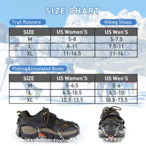 Traction Cleats Ice Snow Grips with 20 Stainless Steel Spikes for Walking, Jogging, Climbing, Fishing, and Hiking