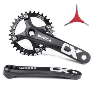 cyclon single speed square taper crankset, 170mm mountain bike crankset with 104bcd 32t/34t/36t/38t/40t/42t narrow wide tooth round black chainring, replacement for bicycle crank arm set mtb crankset