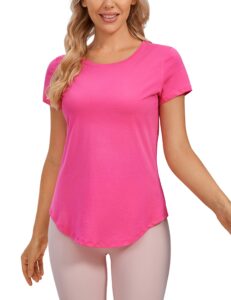 crz yoga pima cotton womens short sleeve shirt loose yoga t-shirt casual tee top sonic pink medium