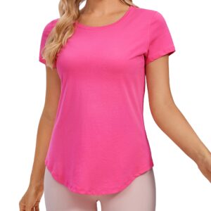 CRZ YOGA Pima Cotton Womens Short Sleeve Shirt Loose Yoga T-Shirt Casual Tee Top Sonic Pink Medium