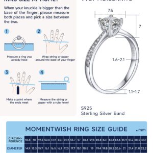 MomentWish Promise Rings for Her, 1Carat Moissanite, D Color VVS1 Simulated Diamond 925 Sterling Silver Accent Rings-Size6