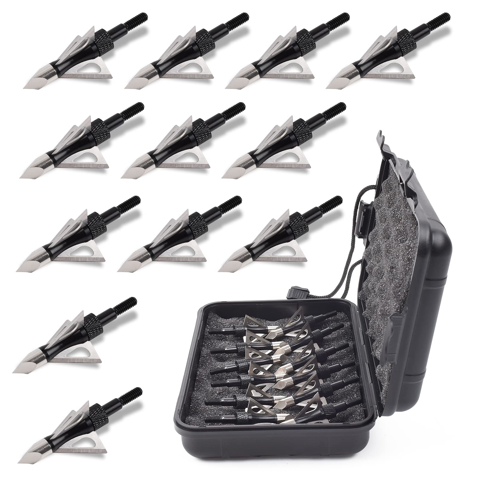 Archery Hunting Broadheads, 12PK 3 Blades Hunting Screw-in Broadheads 100 Grain Arrow Tips Compatible with Crossbow and Compound Bow + 1 PK Broadhead Storage Case