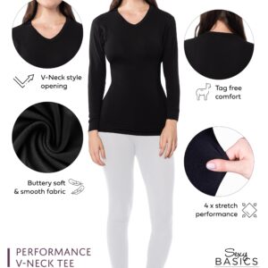 Womens Ultra Soft Midweight Baselayer Top | All Season V Neck Long Sleeve Shirt | Multi Packs