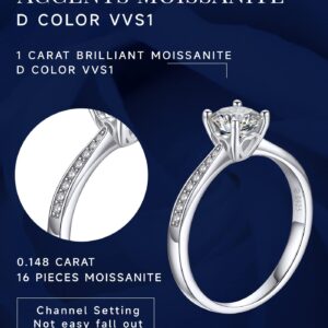 MomentWish Promise Rings for Her, 1Carat Moissanite, D Color VVS1 Simulated Diamond 925 Sterling Silver Accent Rings-Size6