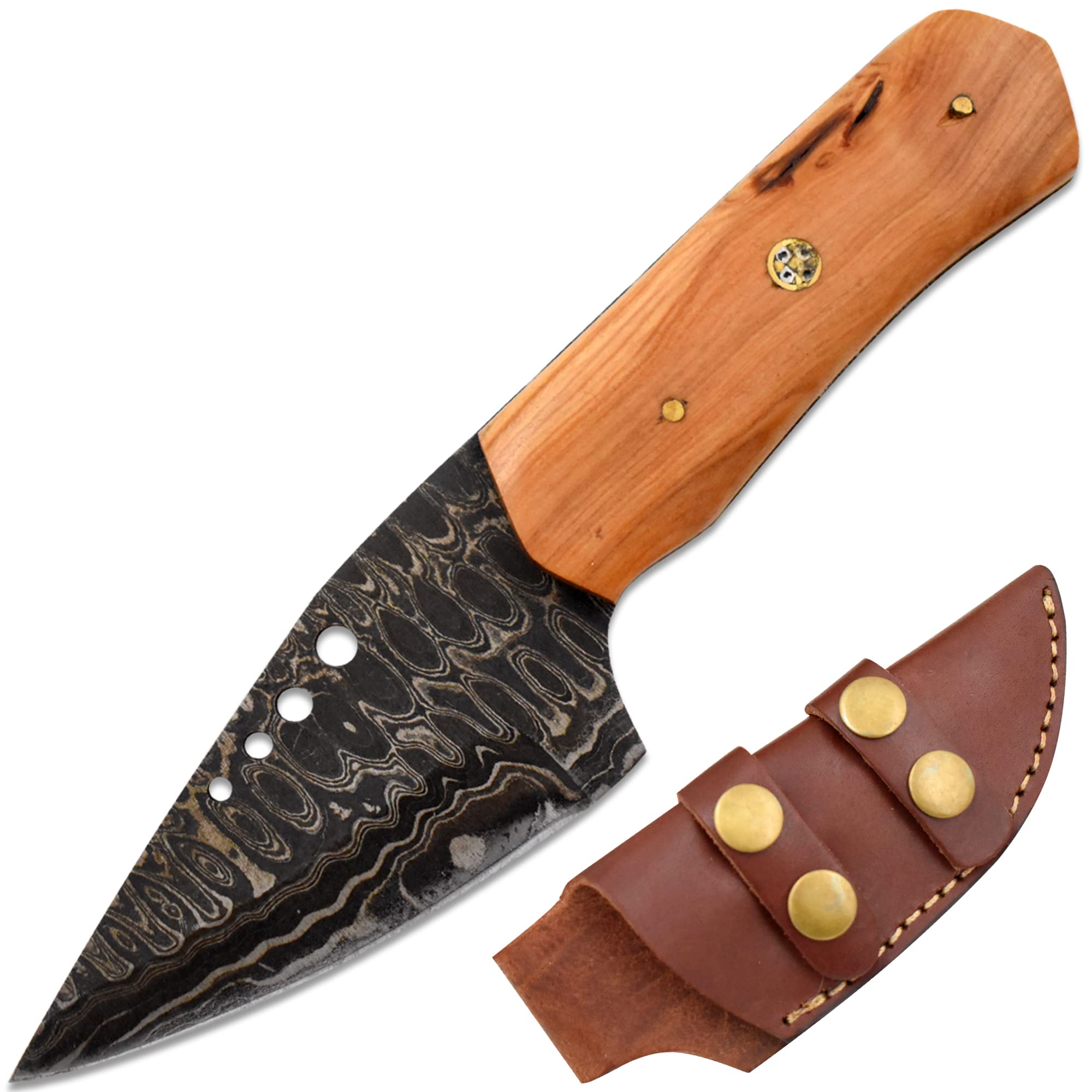 Old Ram Handmade Full Tang Real Damascus Steel Hunting-Camping | Fishing Knife Comes With Leather Sheath