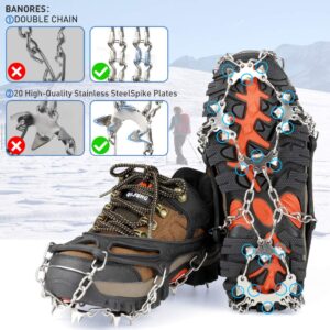 Traction Cleats Ice Snow Grips with 20 Stainless Steel Spikes for Walking, Jogging, Climbing, Fishing, and Hiking