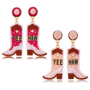 western cowgirl earrings, beaded cowboy boot earrings for women handmade cowgirl howdy yeehaw drop dangle earrings party jewelry gifts (style d)