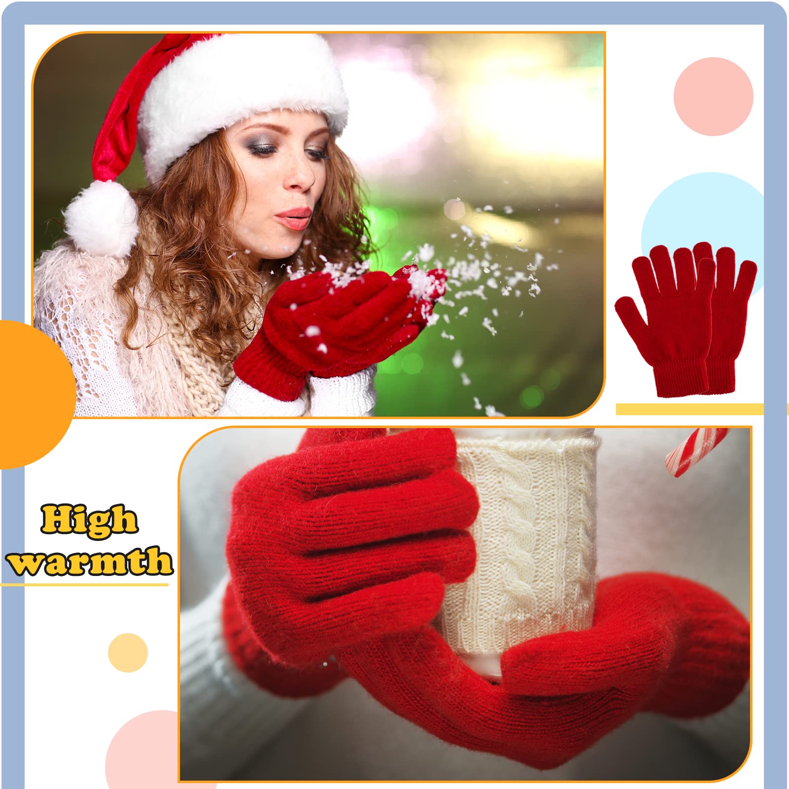 Haysandy 48 Pairs Winter Gloves Bulk Warm Winter Knit Gloves Soft Stretchy Gloves Pack for Unisex Adult Men Women Homeless Supplies Christmas Gift, 5 Colors