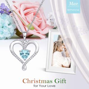 AM ANNIS MUNN Birthstone Necklace for Women, 18K White Gold Heart Necklace Filled 925 Sterling Silver Diamond Womens Jewelry Birthday Gifts for Women Wife