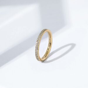 Amazon Essentials 14K Gold Plated Double Row Pave Stackable Eternity Ring Size 7, Yellow Gold