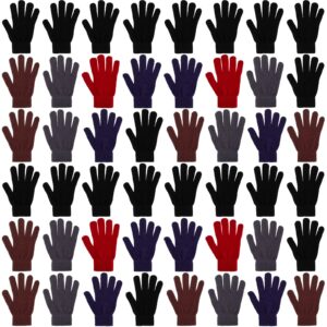 Haysandy 48 Pairs Winter Gloves Bulk Warm Winter Knit Gloves Soft Stretchy Gloves Pack for Unisex Adult Men Women Homeless Supplies Christmas Gift, 5 Colors