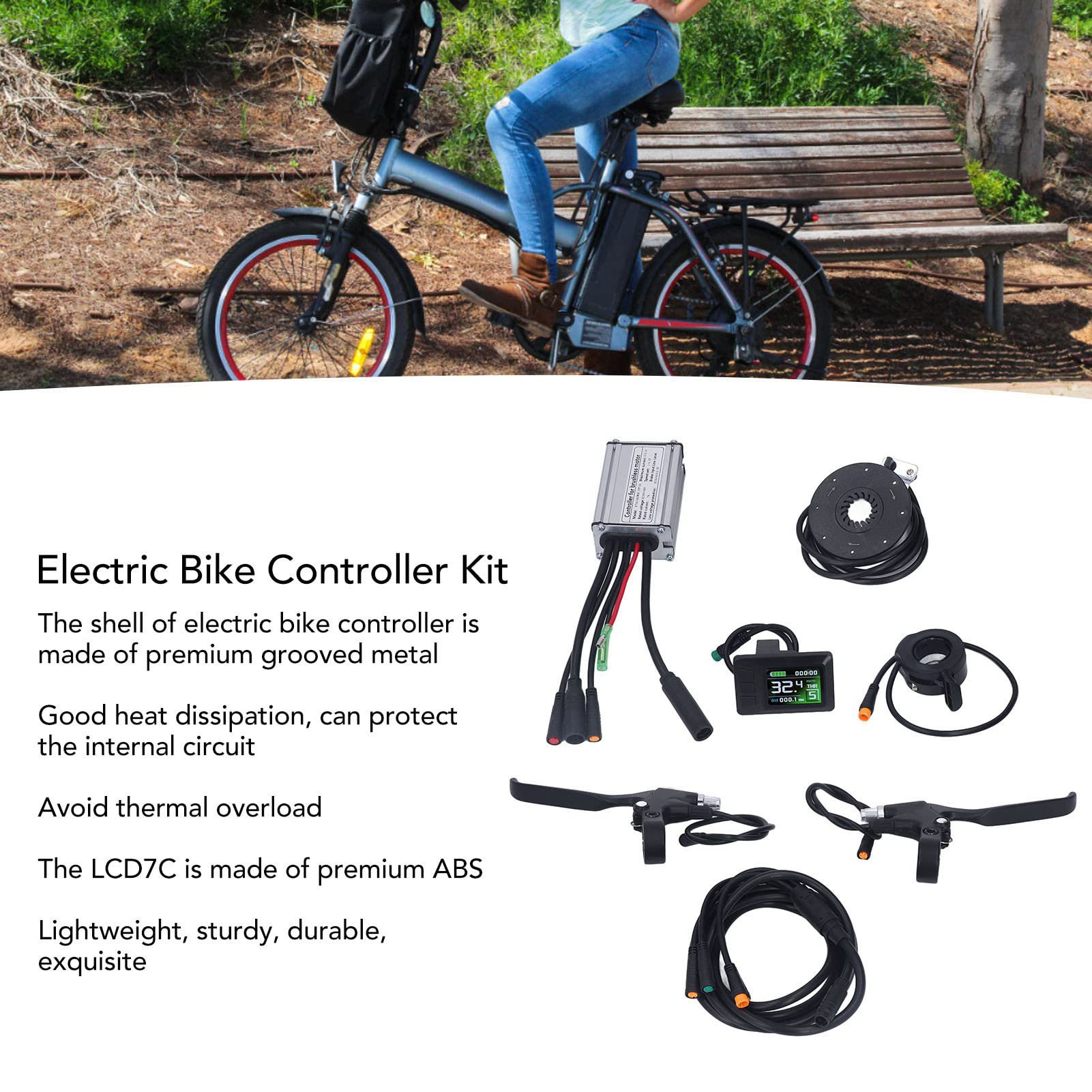 VBESTLIFE Electric Bike Controller Kit, 36V 48V 250W Motor Controller ABS Waterproof 15A LCD7C Panel Thumb Throttle Brake Accessories for E Bike Modification DIY