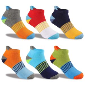 Comfoex Boys Socks 4-6 6-8 8-10 Years Old Ankle Athletic Cotton Socks For Kids Short Half Cushioned Socks 6 Pairs