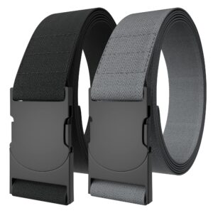 enout stretch belts for men 2-pack | elastic nylon | easy adjustable buckle | comfort fit, black, one side up to 40''