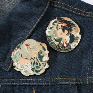 Toilet Bound Hanako Kun Anime Pins, TBHK Manga Cartoon Figures Yashiro Nene Hanako-kun Brooches Enamel Lapel Pins Cosplay Jewelry (2 pcs TBHK Pins)