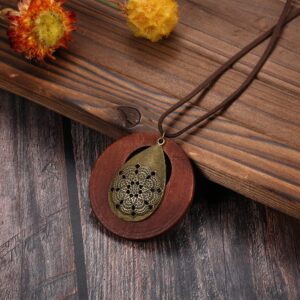 SAILIMUE 6Pcs Long Pendant Necklaces for Women Boho Vintage Wood Fall Sweater Necklaces Set Statement Feather Dragonfly Peace Sign Y Necklace Hippie Handmade Fashion Jewelry Accessories