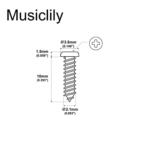 Musiclily Ultra 2.1x10mm Stainless Steel Pan Head Mounting Screws for Acoustic Electric Guitar Bass Tuners Machine Heads, Nickel (Set of 20)