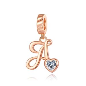 NINGAN Letter A Pendant Charm Rose Gold 925 Sterling Silver Letter Charms,CZ Birthstone Pendant Gifts for Birthday